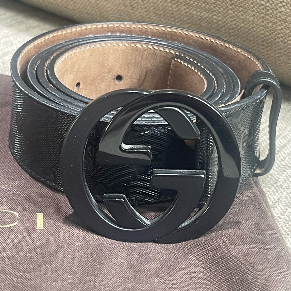 Gucci Authentic Shiny Imprime Monogram with Black GG Buckle